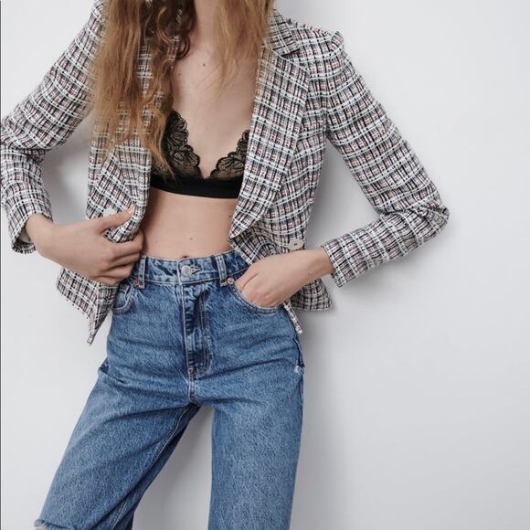 Zara double breasted textured weave jacket blazer - Picture 9 of 15